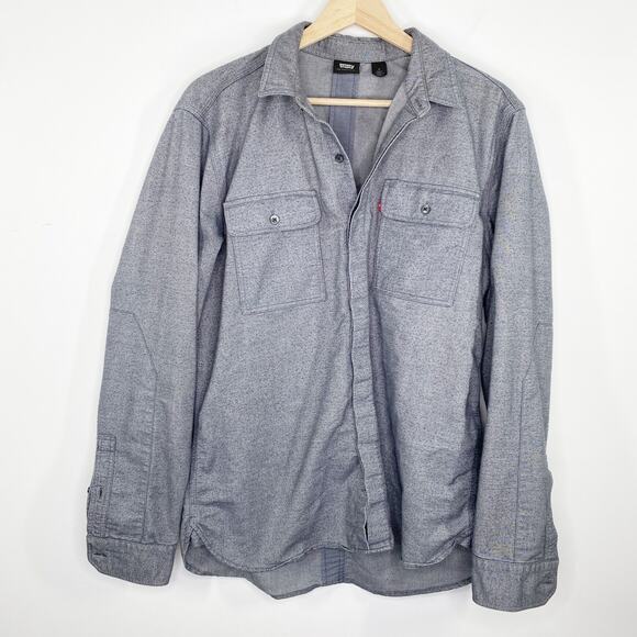 Levi's Blue Grey Button Front Long Sleeve Over Shirt Men's Size Medium M - Picture 1 of 8